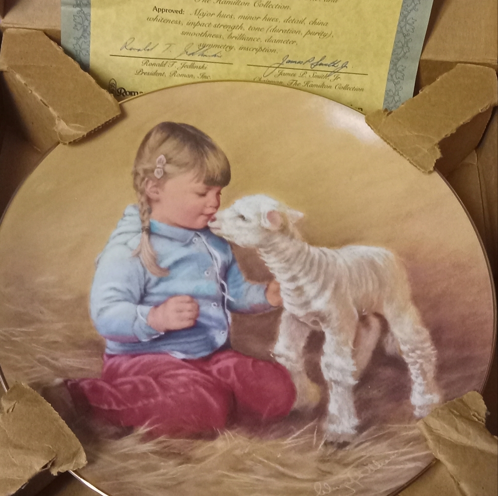 Hamilton Getting Aquainted Girl Lamb Decor Collectable Plate